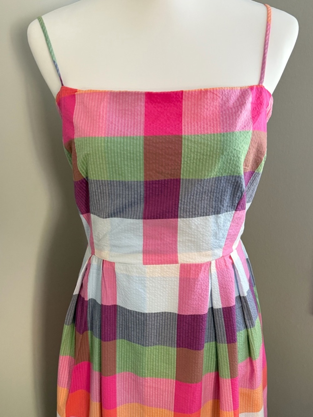 NWT kate spade Pink Multicolor Plaid Midi Dress Size L - Picture 4 of 8
